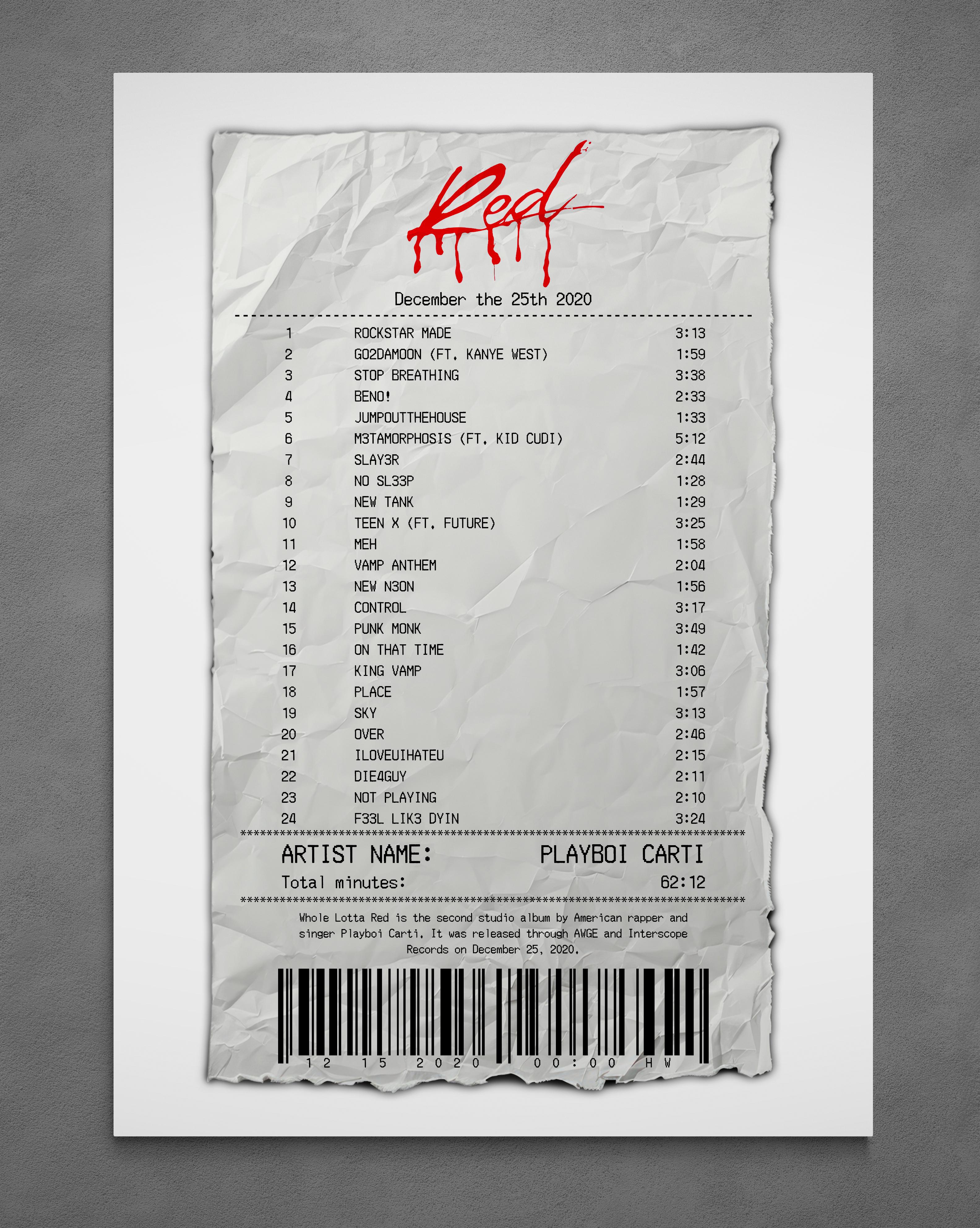 Whole Lotta Red Receipt - Poster