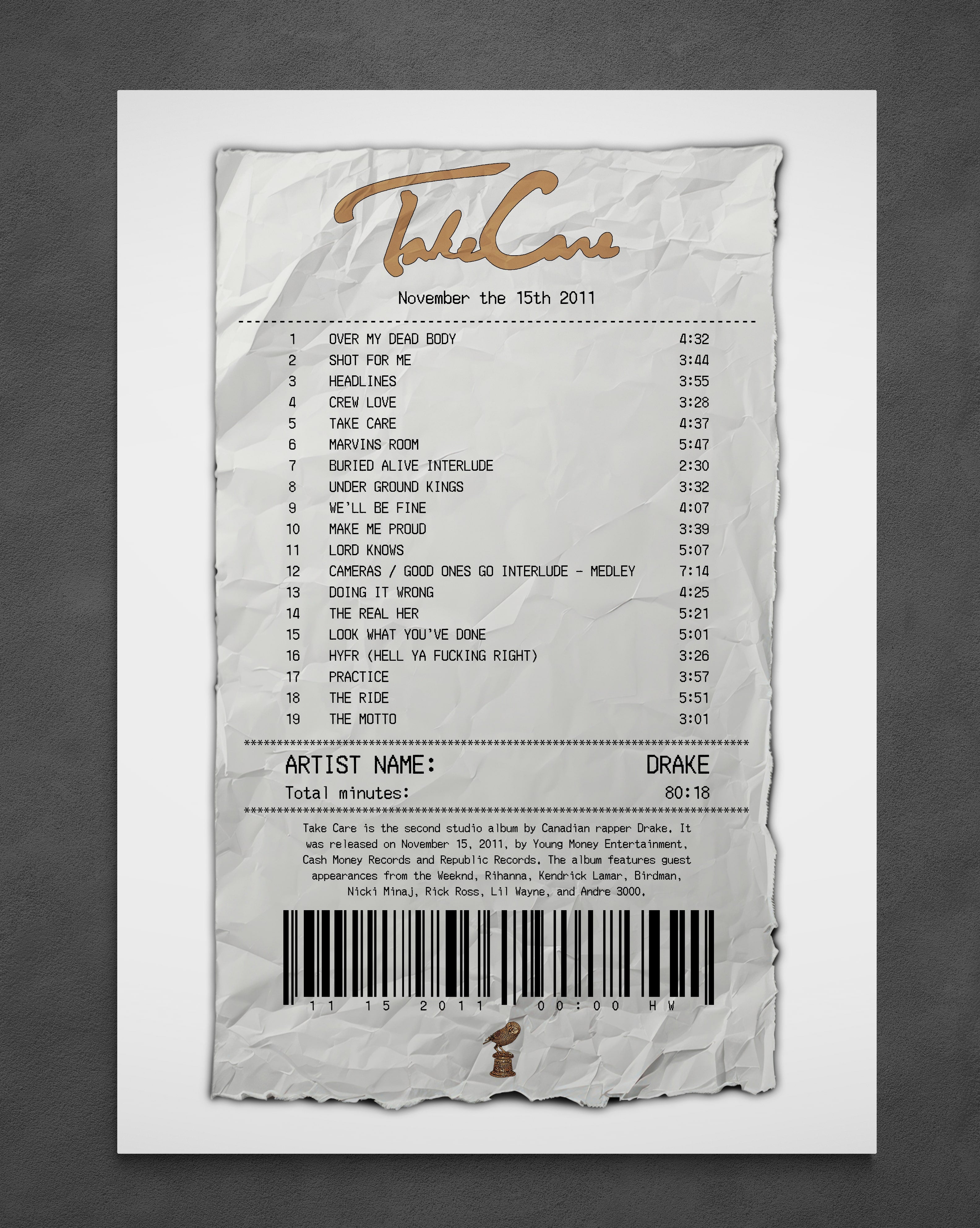 Take Care Receipt - Poster