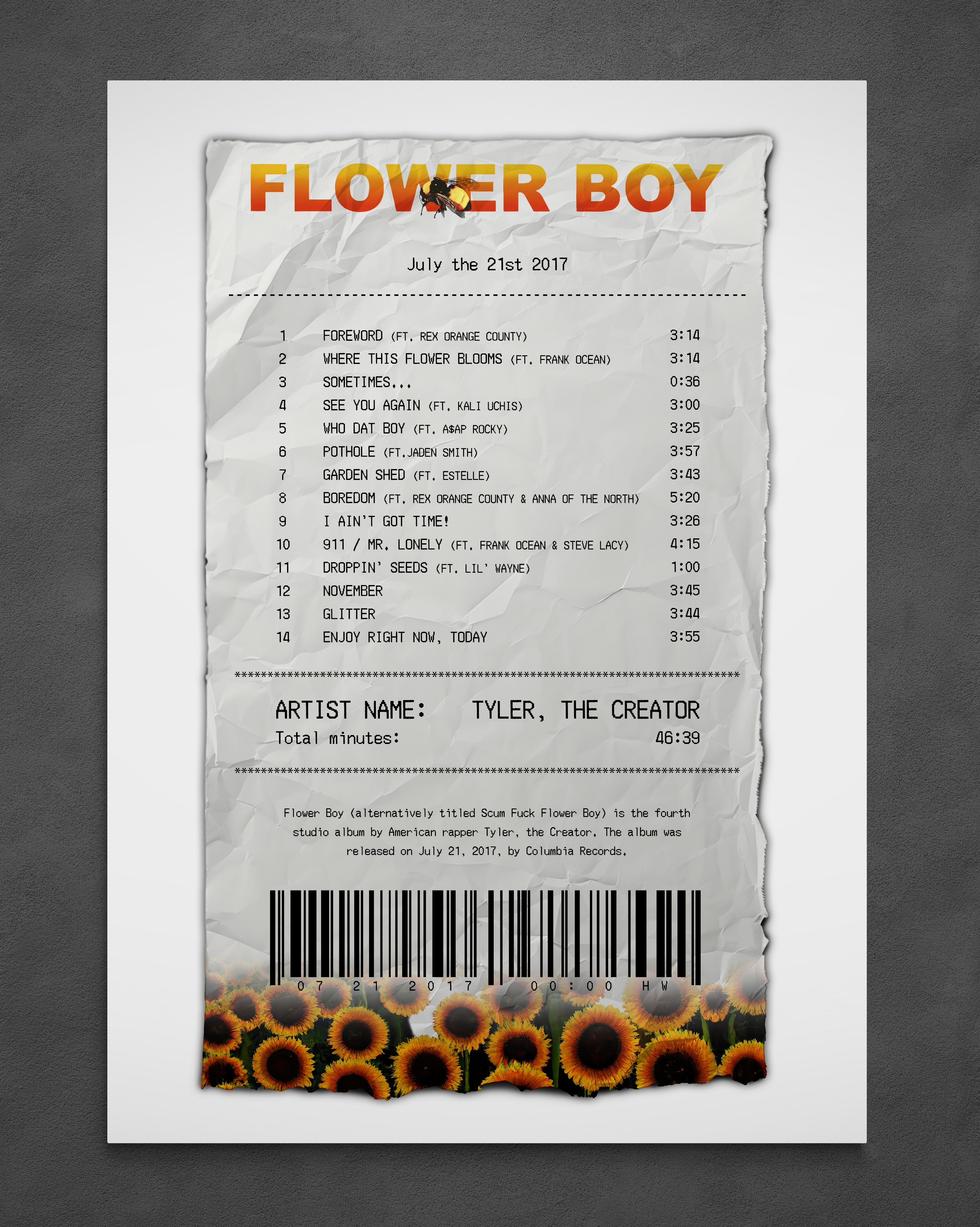 Flower Boy Receipt - Poster